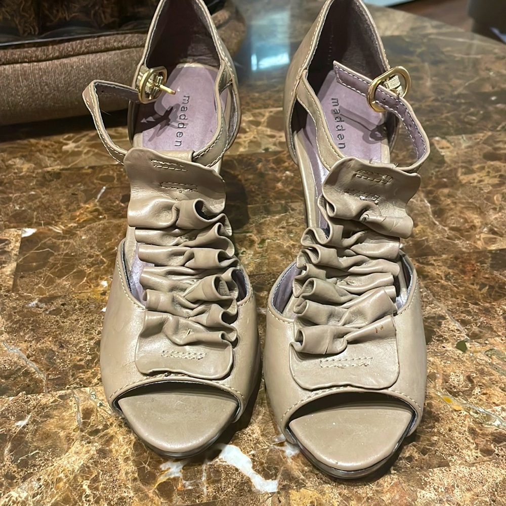 Madden Girl Taupe Ruffle Heels